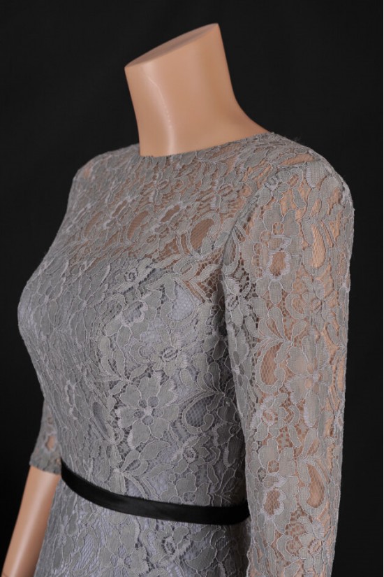 A-Line Bateau Short Grey Lace Prom Evening Formal Dresses ED011453