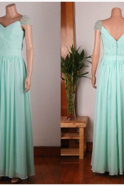 A-Line Beaded Long Blue Chiffon Prom Evening Formal Dresses ED011454