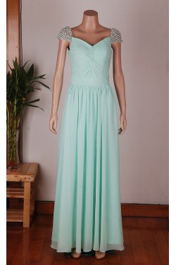 A-Line Beaded Long Blue Chiffon Prom Evening Formal Dresses ED011454