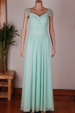 A-Line Beaded Long Blue Chiffon Prom Evening Formal Dresses ED011454