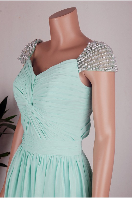 A-Line Beaded Long Blue Chiffon Prom Evening Formal Dresses ED011454