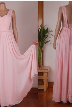 A-Line Long Pink Chiffon Prom Evening Formal Dresses ED011455