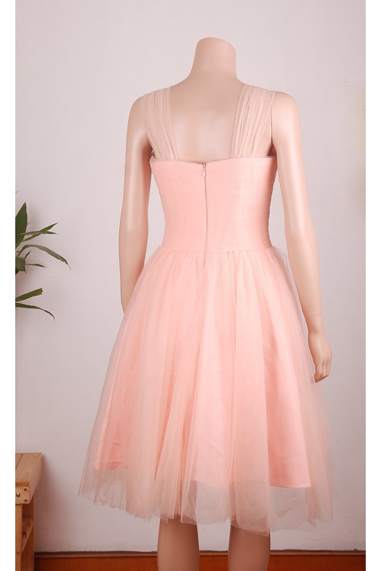 A-Line Straps Short Pink Tulle Prom Evening Formal Dresses ED011456