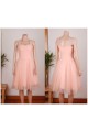 A-Line Straps Short Pink Tulle Prom Evening Formal Dresses ED011456