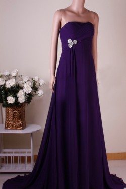 A-Line Strapless Long Purple Chiffon Prom Evening Bridesmaid Dresses ED011457