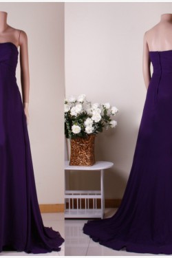 A-Line Strapless Long Purple Chiffon Prom Evening Bridesmaid Dresses ED011457