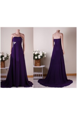 A-Line Strapless Long Purple Chiffon Prom Evening Bridesmaid Dresses ED011457
