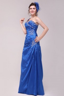 One-Shoulder Long Blue Beaded Prom Evening Formal Party Dresses ED010146