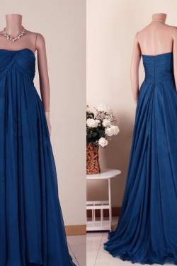 Empire Strapless Long Blue Chiffon Prom Evening Maternity Evening Dresses ED011461