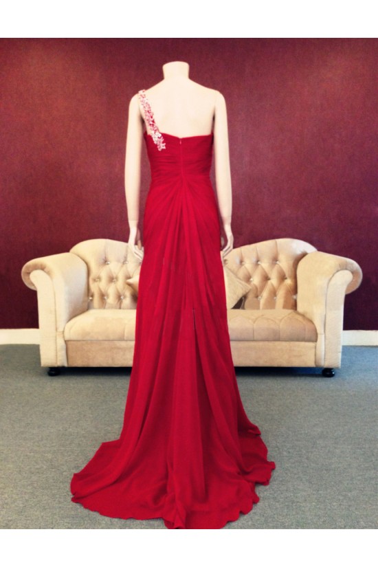 Sheath One-Shoulder Long Red Chiffon Prom Evening Formal Dresses ED011462 Sheath One-Shoulder Long Red Chiffon Prom Evening Formal Dresses ED011462