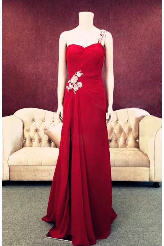 Sheath One-Shoulder Long Red Chiffon Prom Evening Formal Dresses ED011462 Sheath One-Shoulder Long Red Chiffon Prom Evening Formal Dresses ED011462