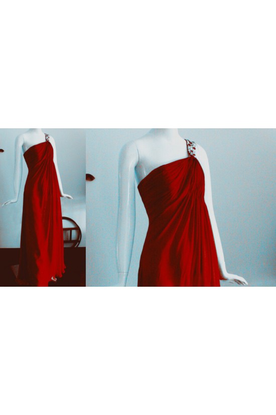 Empire One-Shoulder Long Red Chiffon Prom Evening Bridesmaid Dresses ED011463