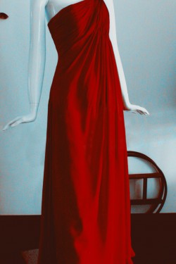 Empire One-Shoulder Long Red Chiffon Prom Evening Bridesmaid Dresses ED011463