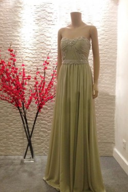 A-Line Strapless Beaded Long Chiffon Prom Evening Formal Dresses ED011464