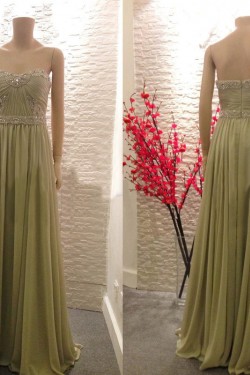 A-Line Strapless Beaded Long Chiffon Prom Evening Formal Dresses ED011464