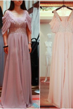 A-Line Beaded Long Chiffon Prom Evening Formal Dresses ED011465
