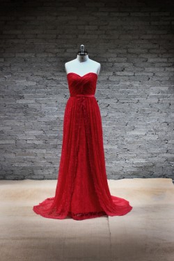 Sheath/Column Sweetheart Long Red Lace Prom Evening Formal Dresses ED011467