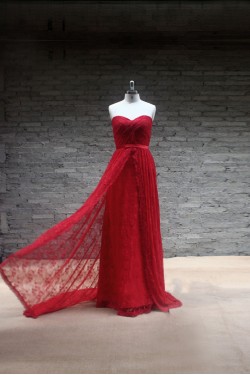 Sheath/Column Sweetheart Long Red Lace Prom Evening Formal Dresses ED011467