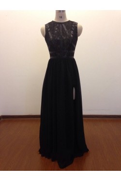 A-Line Long Black Lace and Chiffon Prom Evening Formal Dresses ED011469