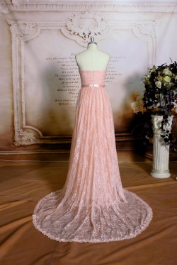 Sheath/Column Sweetheart Long Pink Lace Prom Evening Formal Dresses ED011470
