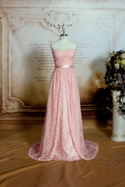 Sheath/Column Sweetheart Long Pink Lace Prom Evening Formal Dresses ED011470