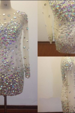 Bateau Long Sleeve Beaded Short Prom Evening Formal Dresses ED011473