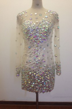 Bateau Long Sleeve Beaded Short Prom Evening Formal Dresses ED011473