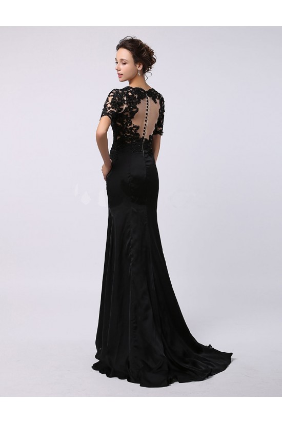 Trumpet/Mermaid Short Sleeve Beaded Applique Long Black Prom Evening Formal Dresses ED011474 Trumpet/Mermaid Short Sleeve Beaded Applique Long Black Prom Evening Formal Dresses ED011474