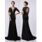 Trumpet/Mermaid Short Sleeve Beaded Applique Long Black Prom Evening Formal Dresses ED011474