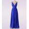 A-Line V-Neck Beaded Long Blue Chiffon Prom Evening Formal Dresses ED011475