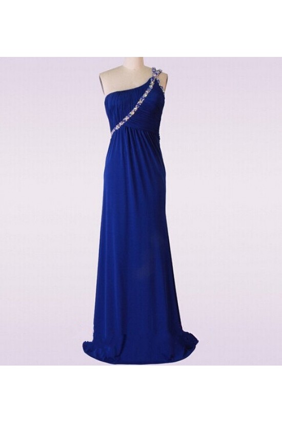 Sheath/Column Beaded One-Shoulder Long Blue Chiffon Prom Evening Formal Dresses ED011476 Sheath/Column Beaded One-Shoulder Long Blue Chiffon Prom Evening Formal Dresses ED011476