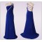 Sheath/Column Beaded One-Shoulder Long Blue Chiffon Prom Evening Formal Dresses ED011476