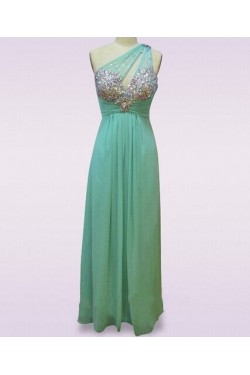 Sheath/Column One-Shoulder Beaded Long Blue Chiffon Prom Evening Formal Dresses ED011477