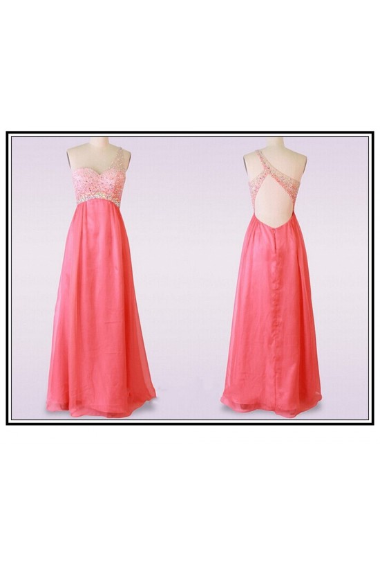A-Line One-Shoulder Beaded Long Pink Chiffon Prom Evening Formal Dresses ED011478 A-Line One-Shoulder Beaded Long Pink Chiffon Prom Evening Formal Dresses ED011478