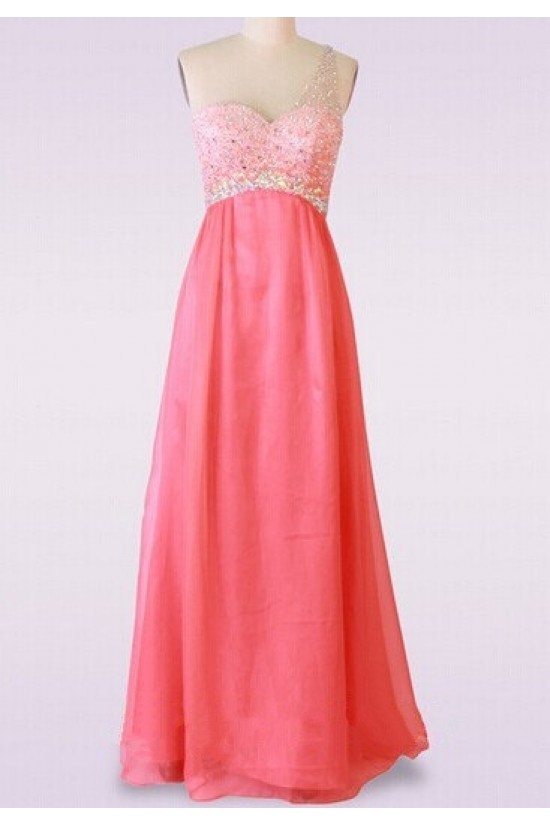 A-Line One-Shoulder Beaded Long Pink Chiffon Prom Evening Formal Dresses ED011478 A-Line One-Shoulder Beaded Long Pink Chiffon Prom Evening Formal Dresses ED011478
