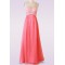 A-Line One-Shoulder Beaded Long Pink Chiffon Prom Evening Formal Dresses ED011478