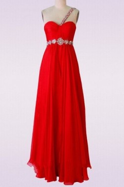 A-Line One-Shoulder Beaded Long Chiffon Prom Evening Formal Dresses ED011479