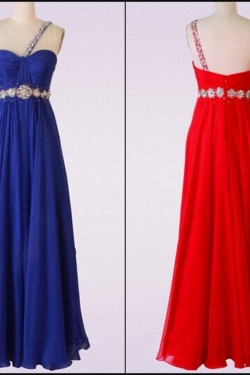 A-Line One-Shoulder Beaded Long Chiffon Prom Evening Formal Dresses ED011479