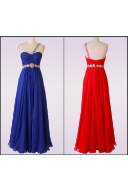 A-Line One-Shoulder Beaded Long Chiffon Prom Evening Formal Dresses ED011479