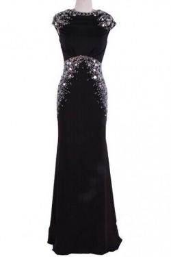Trumpet/Mermaid Beaded Long Black Prom Evening Formal Dresses ED011480