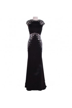 Trumpet/Mermaid Beaded Long Black Prom Evening Formal Dresses ED011480