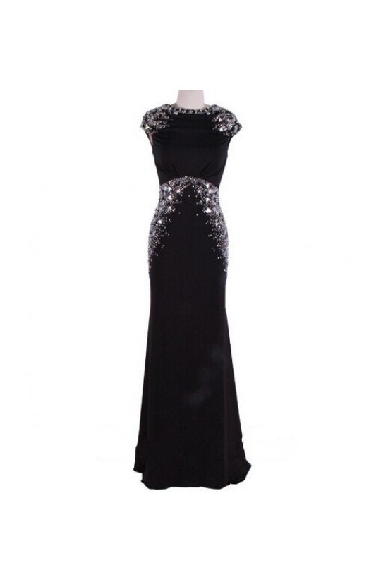 Trumpet/Mermaid Beaded Long Black Prom Evening Formal Dresses ED011480