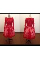 A-Line Long Sleeve Short Red Lace Prom Evening Formal Dresses ED011485