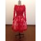 A-Line Long Sleeve Short Red Lace Prom Evening Formal Dresses ED011485