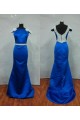 Trumpet/Mermaid Cap-Sleeve Bateau Beaded Long Blue Satin Prom Evening Formal Dresses ED011487