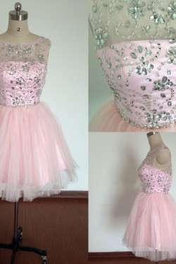 A-Line Beaded Short Pink Prom Evening Cocktail Dresses ED011488