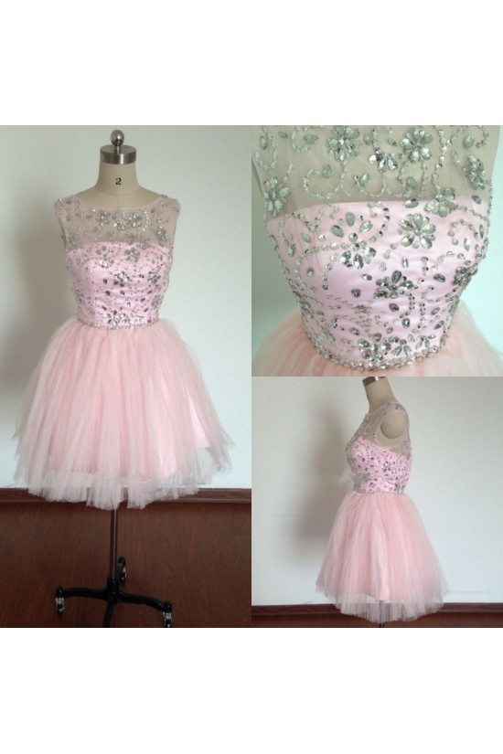 A-Line Beaded Short Pink Prom Evening Cocktail Dresses ED011488