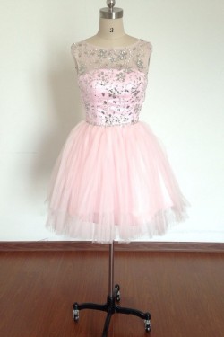 A-Line Beaded Short Pink Prom Evening Cocktail Dresses ED011488