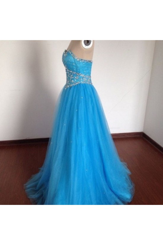 A-Line Sweetheart Beaded Long Blue Tulle Prom Evening Formal Dresses ED011491 A-Line Sweetheart Beaded Long Blue Tulle Prom Evening Formal Dresses ED011491
