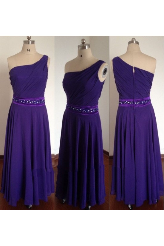 A-Line One-Shoulder Beaded Long Chiffon Prom Evening Bridesmaid Dresses ED011494